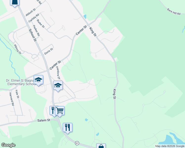 map of restaurants, bars, coffee shops, grocery stores, and more near 18 Stonebridge Road in Groveland