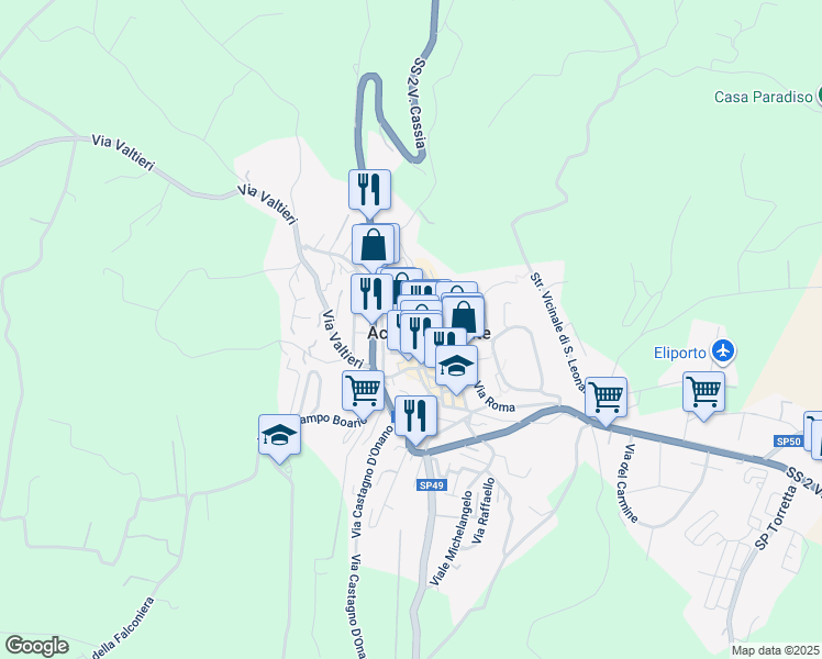 map of restaurants, bars, coffee shops, grocery stores, and more near 68 Via Cesare Battisti in Acquapendente