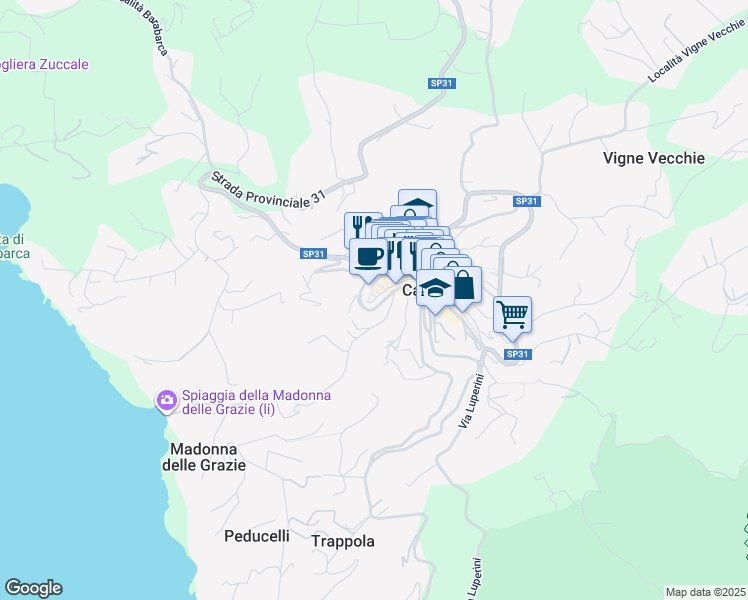 map of restaurants, bars, coffee shops, grocery stores, and more near 27 Via Vittorio Veneto in Capoliveri