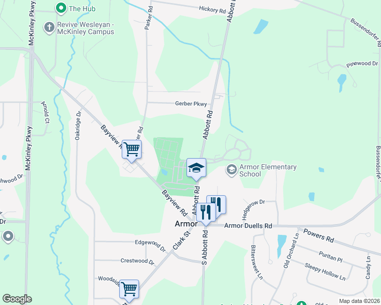 map of restaurants, bars, coffee shops, grocery stores, and more near 5194 Abbott Road in Hamburg