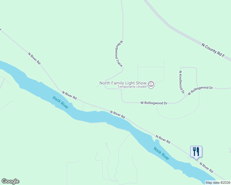 map of restaurants, bars, coffee shops, grocery stores, and more near 5026 North Northwood Trace in Janesville