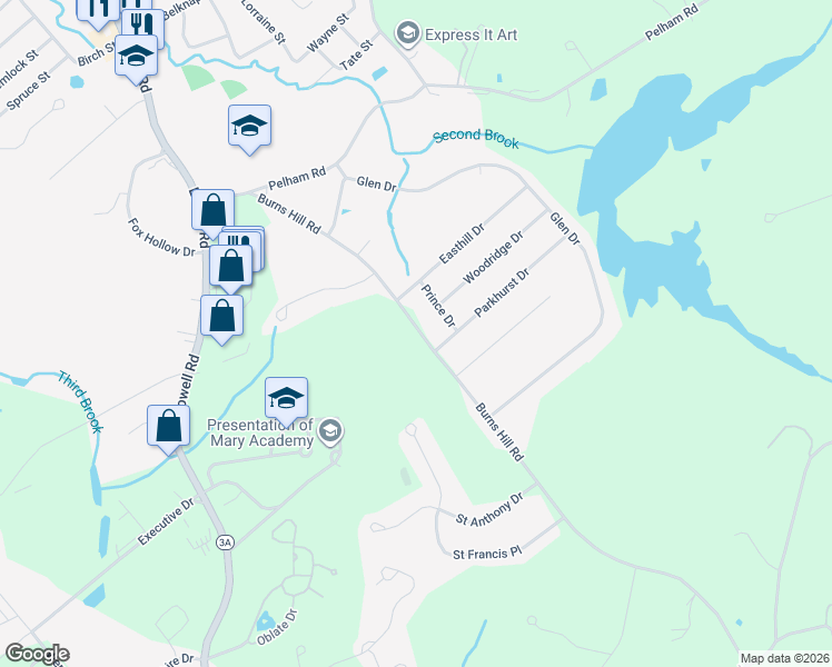 map of restaurants, bars, coffee shops, grocery stores, and more near 38a Burns Hill Road in Hudson