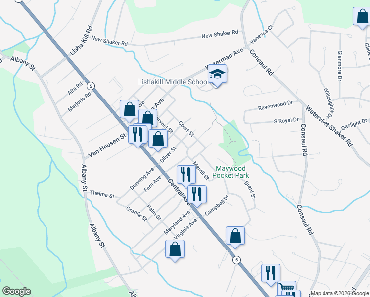 map of restaurants, bars, coffee shops, grocery stores, and more near 7 Essex Avenue in Albany