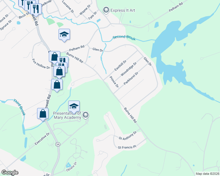 map of restaurants, bars, coffee shops, grocery stores, and more near 38a Burns Hill Road in Hudson