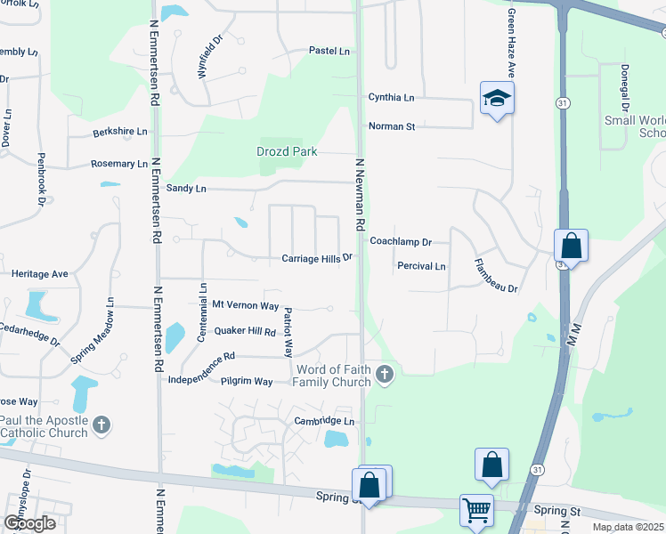 map of restaurants, bars, coffee shops, grocery stores, and more near 2020 Riviera Drive in Racine