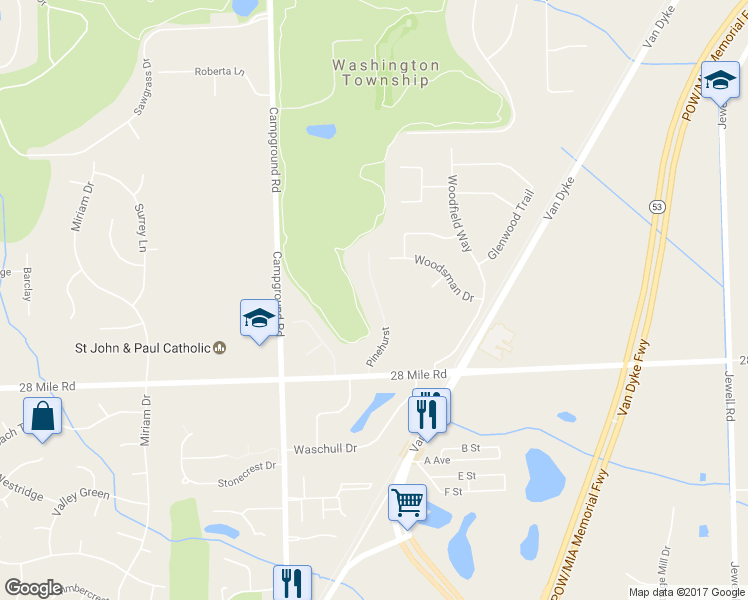 map of restaurants, bars, coffee shops, grocery stores, and more near 61406 Pinehurst in Washington