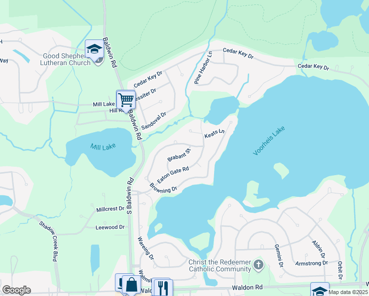 map of restaurants, bars, coffee shops, grocery stores, and more near 2358 Brabant Street in Orion charter Township