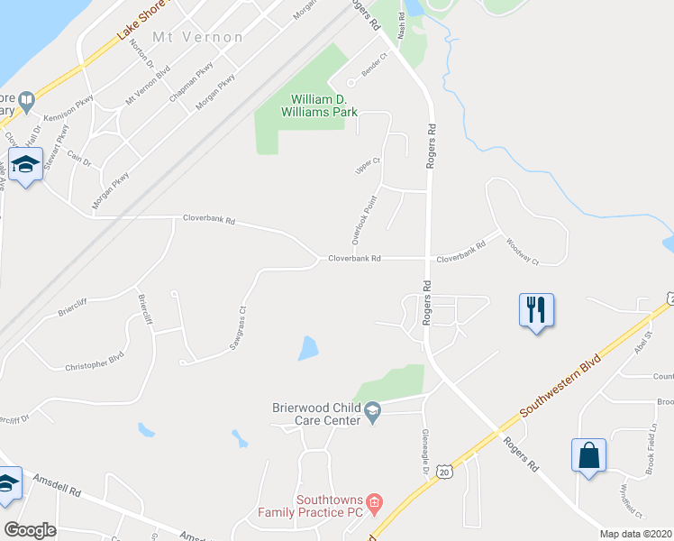 map of restaurants, bars, coffee shops, grocery stores, and more near 3027 Cloverbank Road in Hamburg