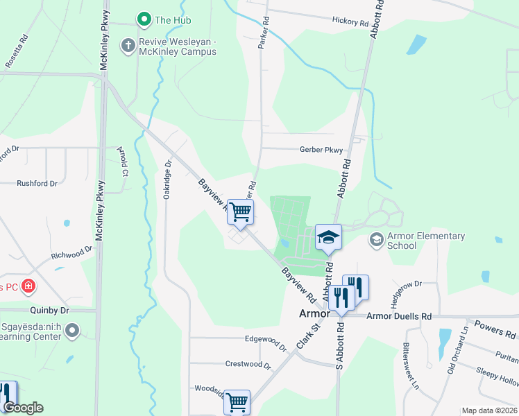 map of restaurants, bars, coffee shops, grocery stores, and more near 5189 Parker Rd in Hamburg