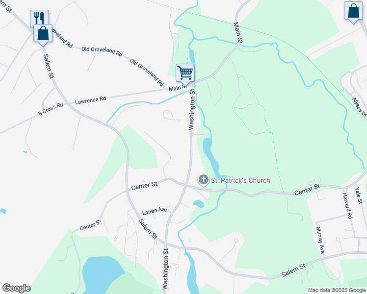 map of restaurants, bars, coffee shops, grocery stores, and more near 51 Washington St in Groveland