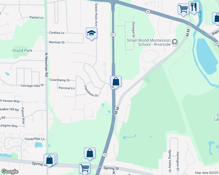 map of restaurants, bars, coffee shops, grocery stores, and more near 4719 Indian Hills Drive in Mount Pleasant
