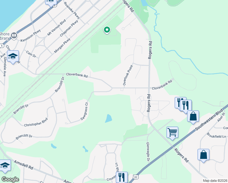 map of restaurants, bars, coffee shops, grocery stores, and more near 3011 Cloverbank Road in Hamburg