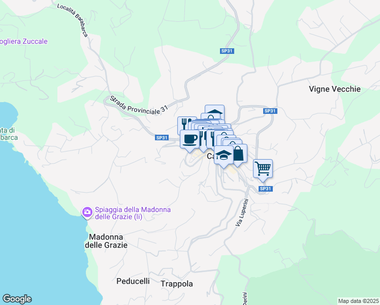 map of restaurants, bars, coffee shops, grocery stores, and more near 27 Via Vittorio Veneto in Capoliveri