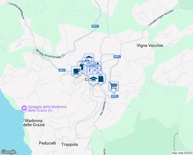 map of restaurants, bars, coffee shops, grocery stores, and more near 15 Via Vincenzo Mellini in Capoliveri