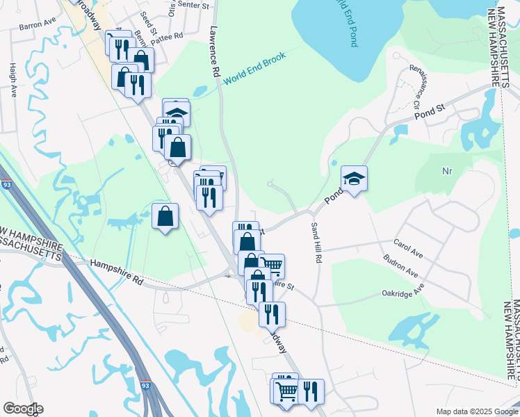 map of restaurants, bars, coffee shops, grocery stores, and more near 26 Eagle Drive in Salem
