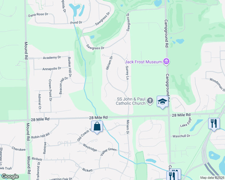 map of restaurants, bars, coffee shops, grocery stores, and more near 61313 Miriam Drive in Washington