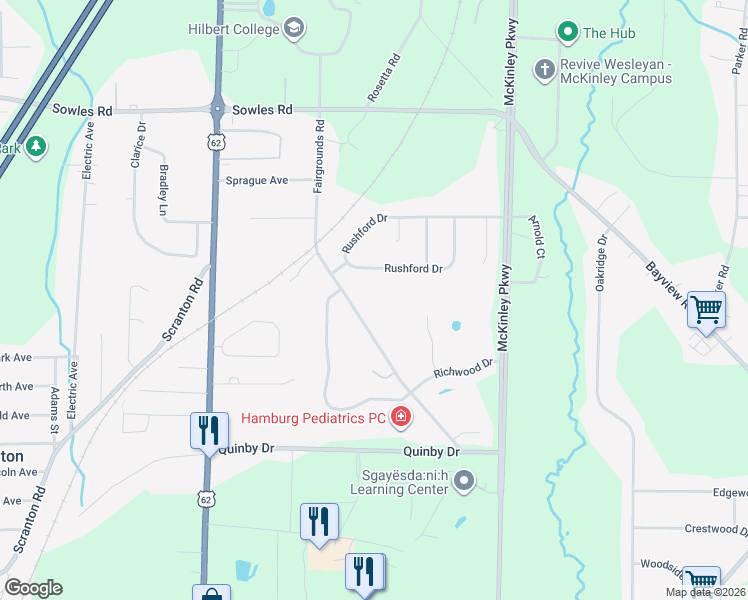 map of restaurants, bars, coffee shops, grocery stores, and more near 5253 Fairgrounds Road in Hamburg