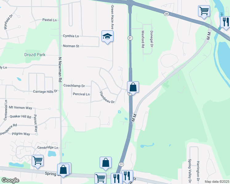 map of restaurants, bars, coffee shops, grocery stores, and more near 4808 High Meadows Terrace in Mount Pleasant