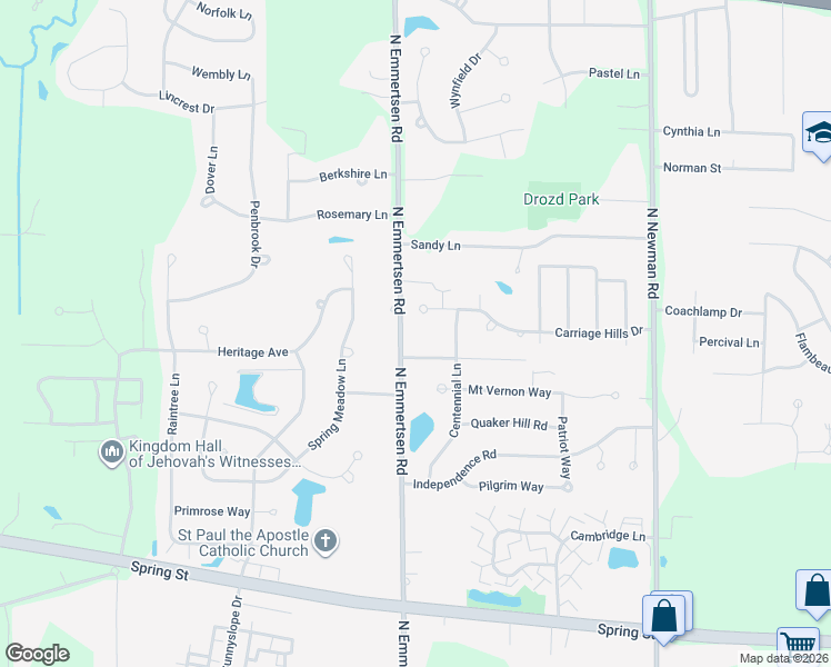 map of restaurants, bars, coffee shops, grocery stores, and more near 2101 North Emmertsen Road in Mount Pleasant