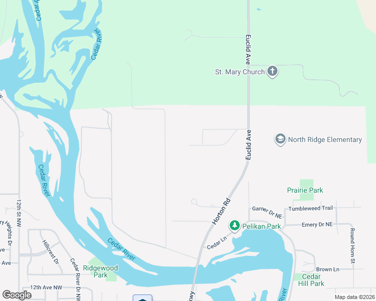 map of restaurants, bars, coffee shops, grocery stores, and more near 305 South Ridge Drive Northeast in Waverly