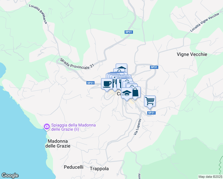 map of restaurants, bars, coffee shops, grocery stores, and more near 19 Vicolo Galliano in Capoliveri