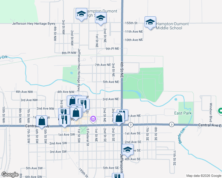 map of restaurants, bars, coffee shops, grocery stores, and more near 215 4th Street Northeast in Hampton