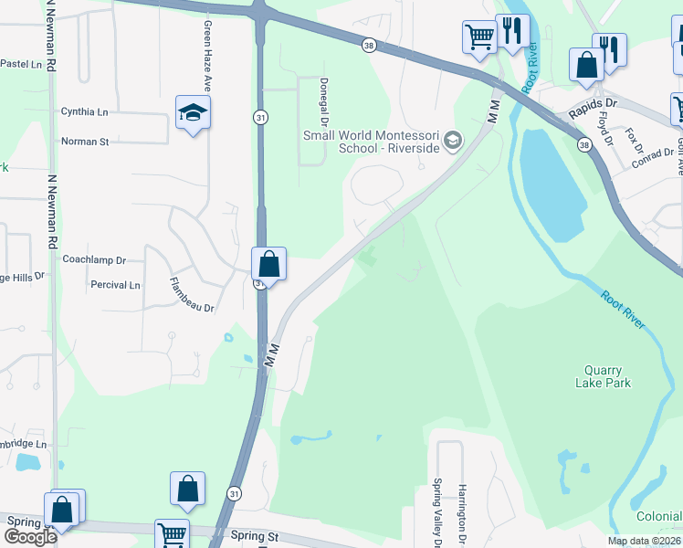 map of restaurants, bars, coffee shops, grocery stores, and more near 2101 North Green Bay Road in Mount Pleasant
