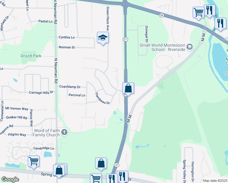 map of restaurants, bars, coffee shops, grocery stores, and more near 4808 High Meadows Terrace in Mount Pleasant