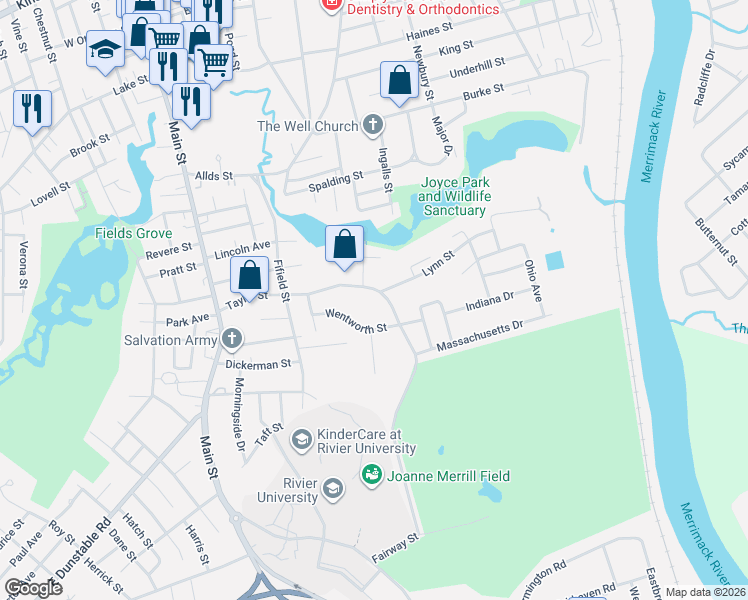 map of restaurants, bars, coffee shops, grocery stores, and more near 75 Taylor Street in Nashua
