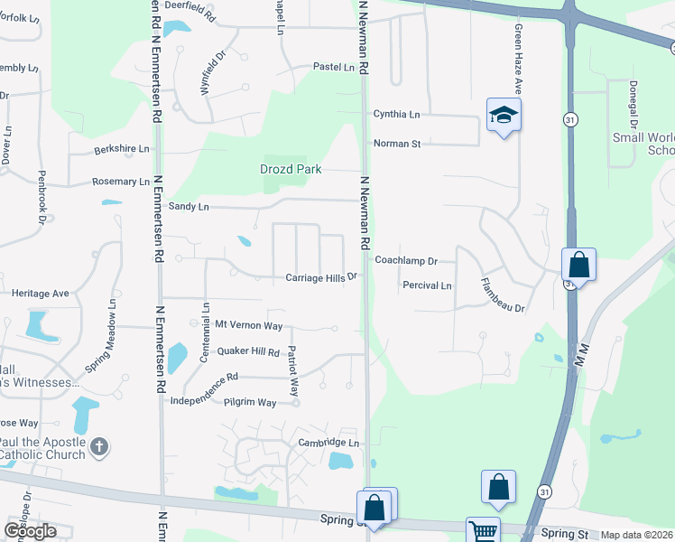 map of restaurants, bars, coffee shops, grocery stores, and more near 2020 Riviera Drive in Racine