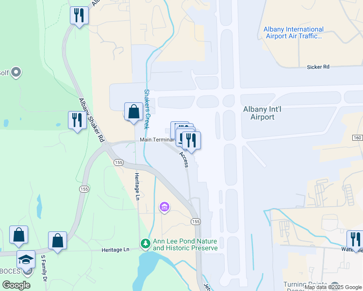map of restaurants, bars, coffee shops, grocery stores, and more near 737 Albany Shaker Road in Latham