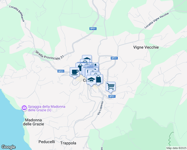 map of restaurants, bars, coffee shops, grocery stores, and more near 15 Via Vincenzo Mellini in Capoliveri