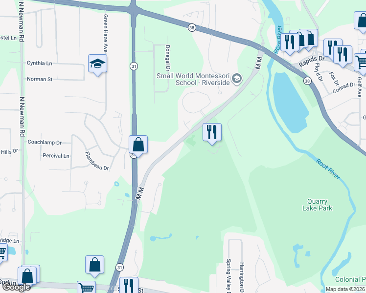 map of restaurants, bars, coffee shops, grocery stores, and more near 2101 North Green Bay Road in Mount Pleasant