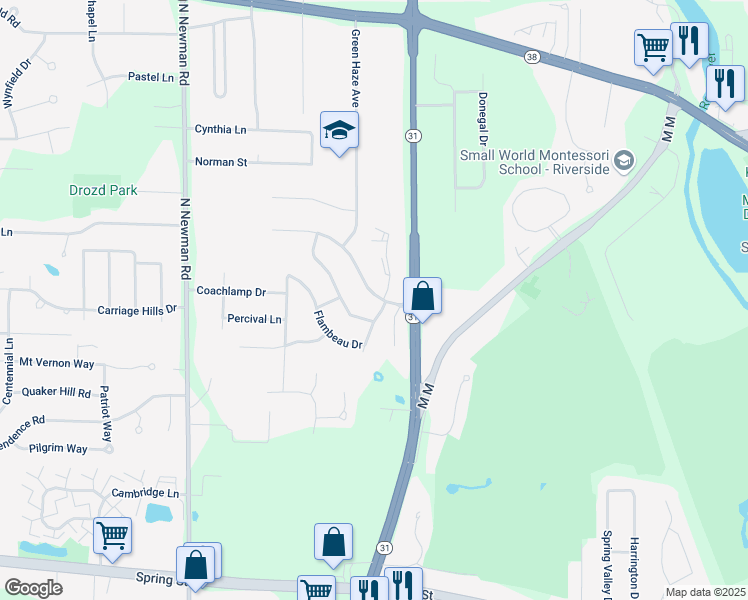 map of restaurants, bars, coffee shops, grocery stores, and more near 4808 High Meadows Terrace in Mount Pleasant