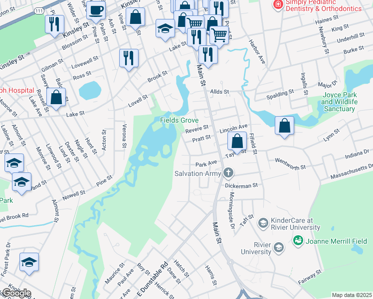 map of restaurants, bars, coffee shops, grocery stores, and more near 14 Fowell Avenue in Nashua