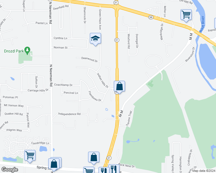 map of restaurants, bars, coffee shops, grocery stores, and more near 1947 Menomonee Avenue in Mount Pleasant