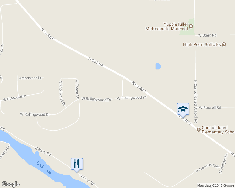 map of restaurants, bars, coffee shops, grocery stores, and more near 5017 North Ravenswood Drive in Janesville