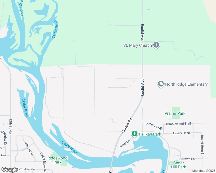 map of restaurants, bars, coffee shops, grocery stores, and more near 305 South Ridge Drive Northeast in Waverly