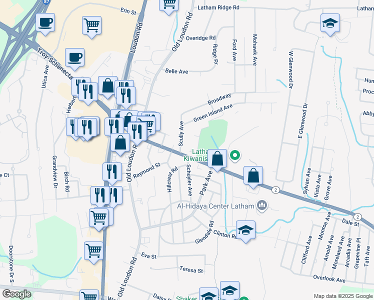 map of restaurants, bars, coffee shops, grocery stores, and more near 426 Troy Schenectady Road in Latham