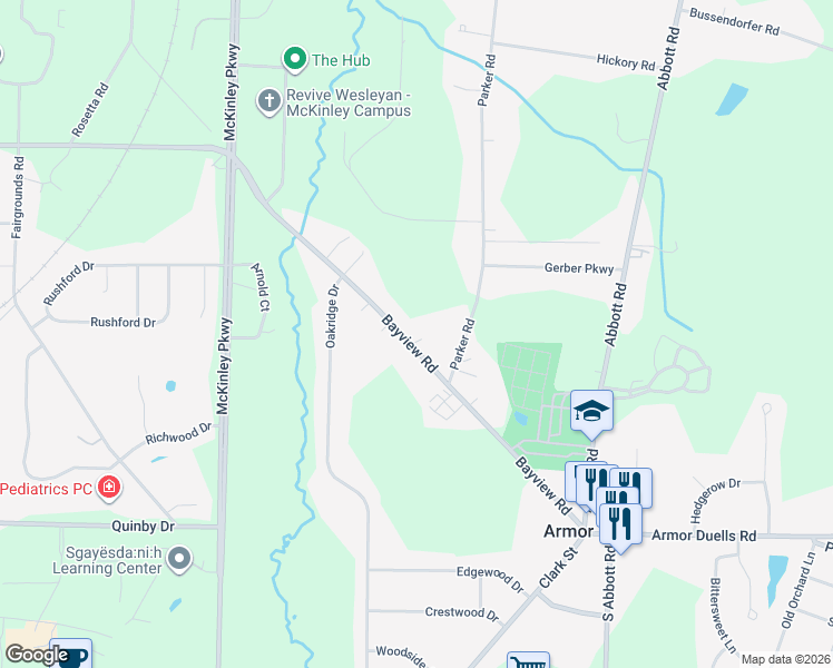 map of restaurants, bars, coffee shops, grocery stores, and more near 5220 Bayview Road in Hamburg