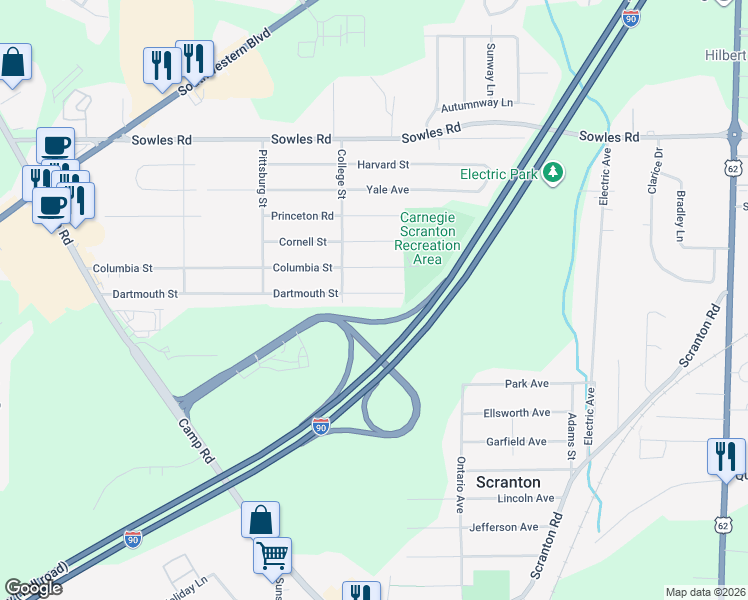 map of restaurants, bars, coffee shops, grocery stores, and more near 3873 Columbia Street in Hamburg