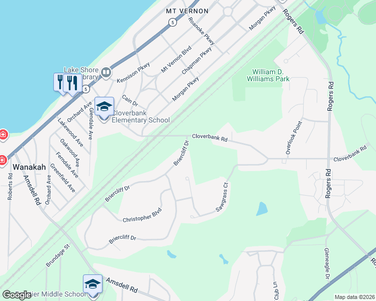 map of restaurants, bars, coffee shops, grocery stores, and more near 2873 Cloverbank Road in Hamburg