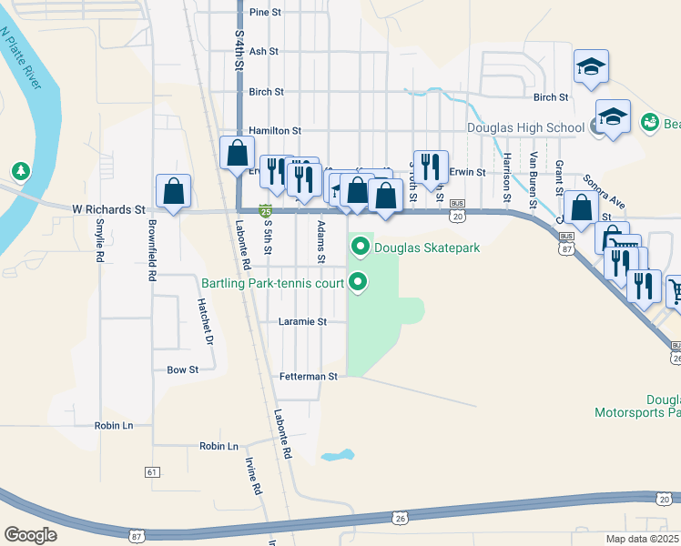 map of restaurants, bars, coffee shops, grocery stores, and more near 934 Jefferson St in Douglas
