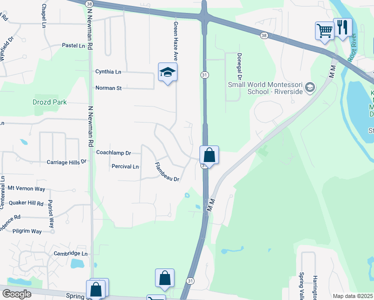 map of restaurants, bars, coffee shops, grocery stores, and more near 4800 Indian Hills Drive in Mount Pleasant