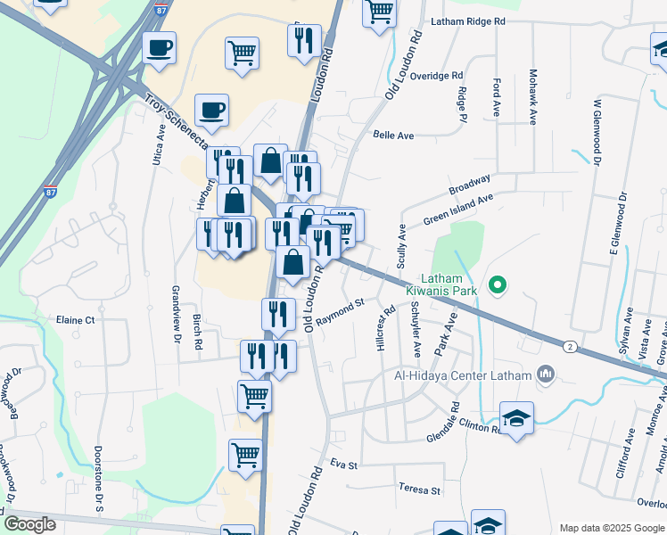 map of restaurants, bars, coffee shops, grocery stores, and more near 461 New York 2 in Latham
