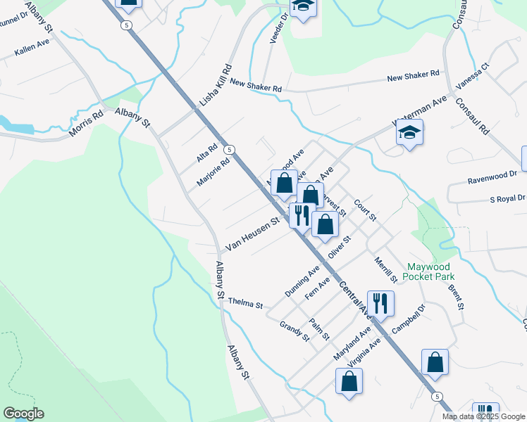 map of restaurants, bars, coffee shops, grocery stores, and more near 10 Booth Street in Albany