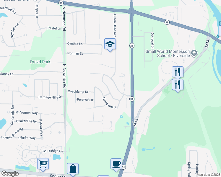 map of restaurants, bars, coffee shops, grocery stores, and more near 4928 High Meadows Terrace in Mount Pleasant