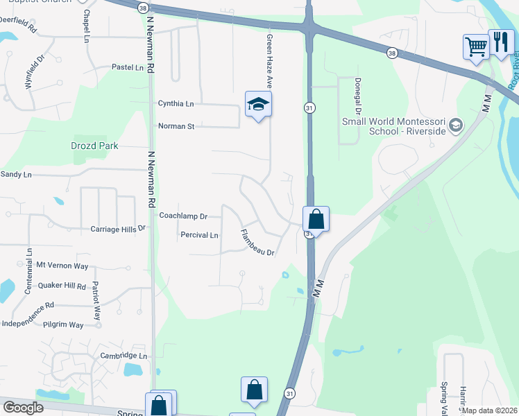map of restaurants, bars, coffee shops, grocery stores, and more near 4928 High Meadows Terrace in Mount Pleasant