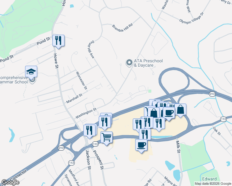 map of restaurants, bars, coffee shops, grocery stores, and more near 14 Druid Hill Avenue in Methuen