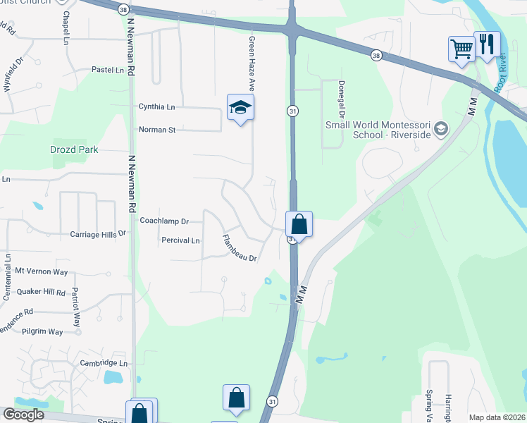map of restaurants, bars, coffee shops, grocery stores, and more near 4824 Indian Hills Drive in Mount Pleasant